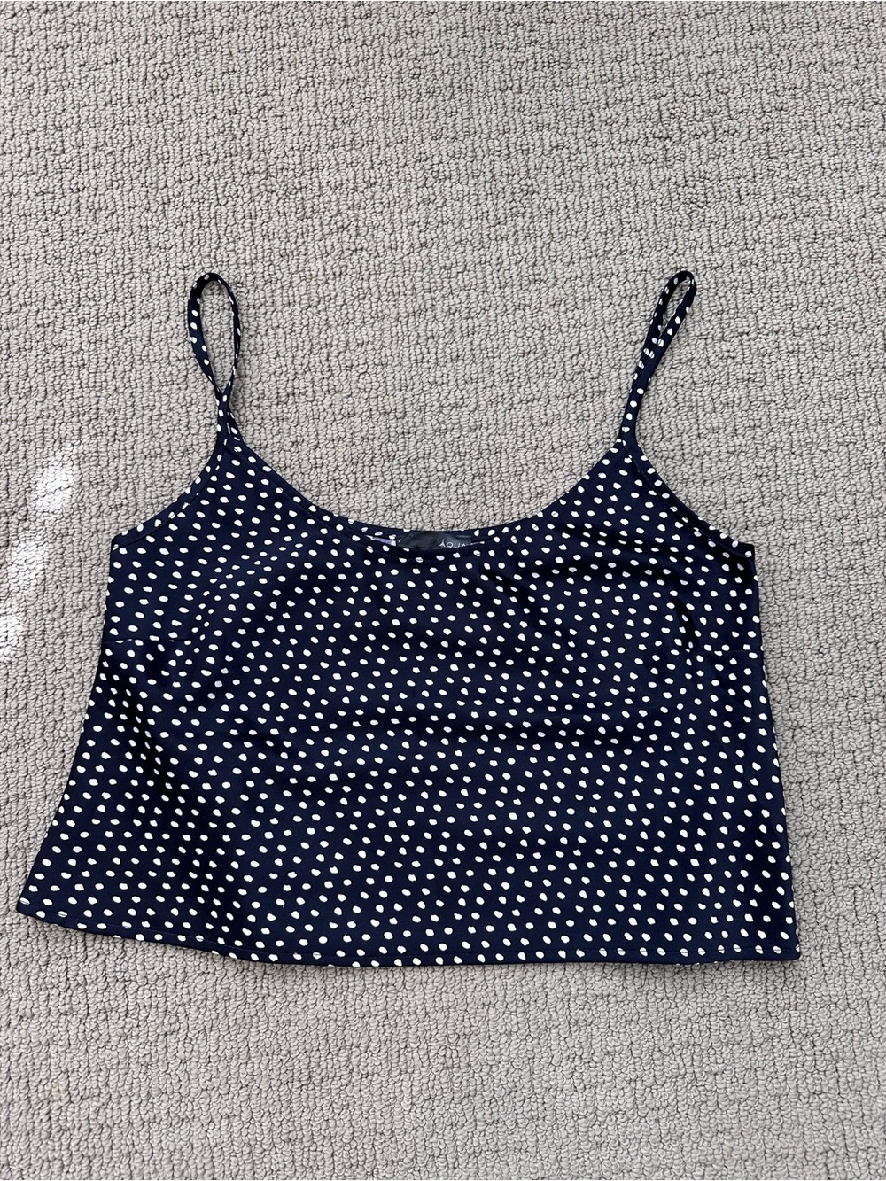 Aqua Navy and White Polka Dot Spaghetti Strap Cami